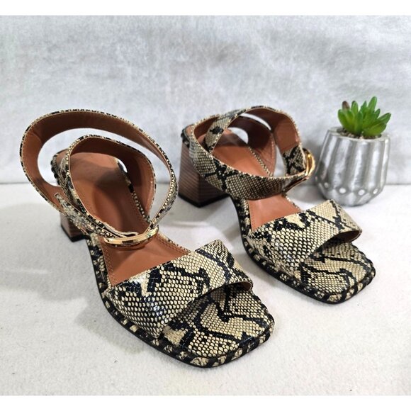ASOS Design Harvest Block Heeled Mid Snake Print Square Toe‎ Sandals Size 9 - Picture 1 of 11